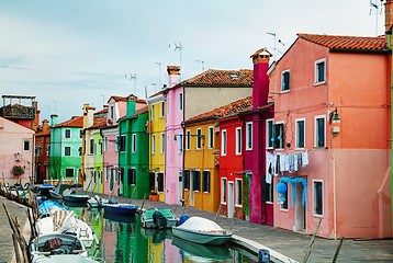 Image showing Brightly painted houses at the Burano canal