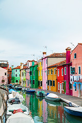 Image showing Brightly painted houses at the Burano canal