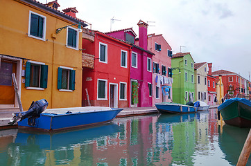 Image showing Brightly painted houses at the Burano canal