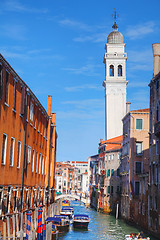 Image showing Narrow canal with bridge in Venice