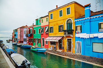 Image showing Brightly painted houses at the Burano canal