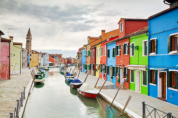 Image showing Brightly painted houses at the Burano canal