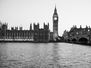 Image showing Black and white Houses of Parliament in London