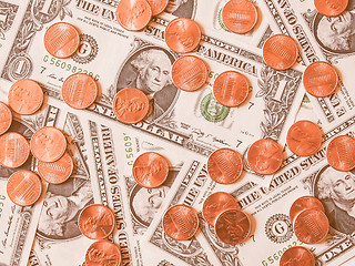 Image showing  Dollar coins and notes vintage