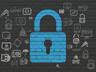 Image showing Protection concept: Closed Padlock on wall background