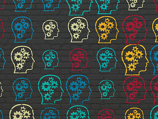 Image showing Information concept: Head With Gears icons on wall background