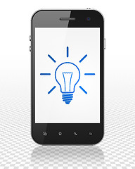 Image showing Finance concept: Smartphone with Light Bulb on display