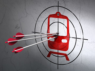 Image showing Vacation concept: arrows in Train target on wall background