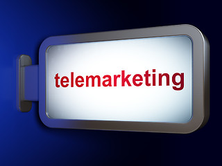 Image showing Advertising concept: Telemarketing on billboard background
