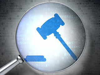 Image showing Law concept: Gavel with optical glass on digital background