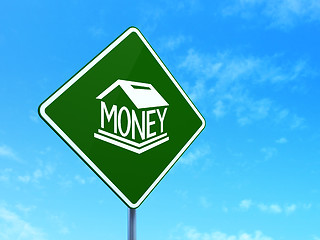Image showing Banking concept: Money Box on road sign background