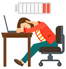 Image showing Man sleeping at workplace.