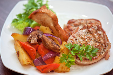 Image showing Pork chop with vegetable