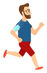 Image showing Man jogging with earphones and smartphone.