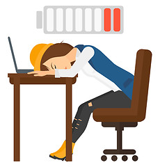 Image showing Man sleeping at workplace.