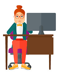 Image showing Tired employee sitting in office.