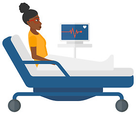 Image showing Patient lying in bed with heart monitor.