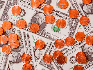 Image showing Retro look Dollar coins and notes