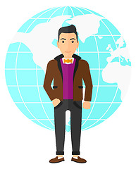 Image showing Businessman standing on globe background.