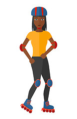 Image showing Sporty woman on rollerblades.