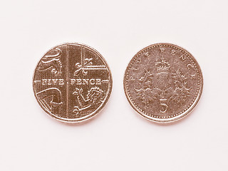 Image showing  UK 5 pence coin vintage