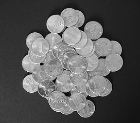 Image showing Black and white Dollar coins 1 cent wheat penny