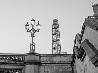 Image showing Black and white London Eye in London