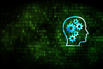 Image showing Marketing concept: Head With Gears on digital background