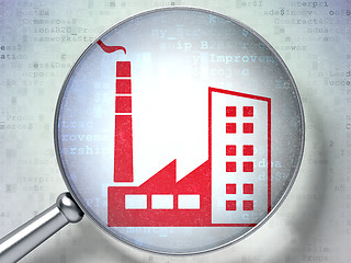 Image showing Finance concept: Industry Building with optical glass on digital background