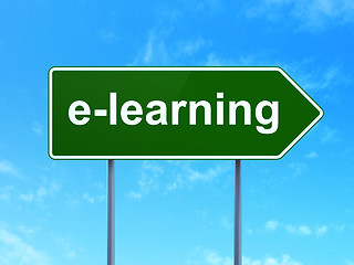 Image showing Studying concept: E-learning on road sign background