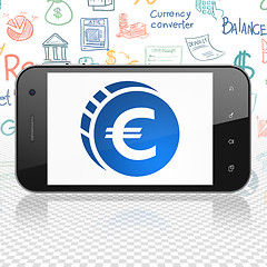 Image showing Banking concept: Smartphone with Euro Coin on display