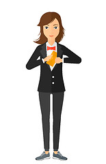 Image showing Woman putting envelope in pocket.