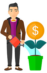 Image showing Man watering money flower.