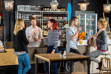 Image showing Bartender With Customers Having Drinks In Bar