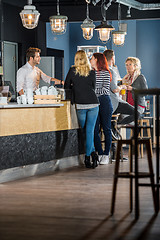 Image showing Customers With Bartender Standing At Counter