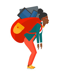 Image showing Woman with backpack full of devices.