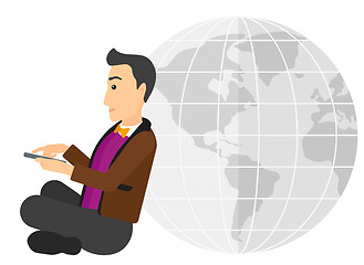 Image showing Man sitting near globe.