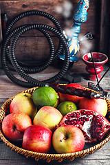 Image showing Fruit platter and hookah