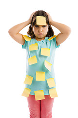 Image showing Girl with yellow notes