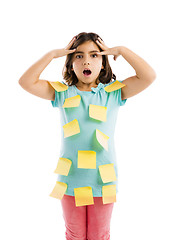 Image showing Girl with yellow notes