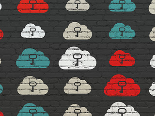 Image showing Cloud technology concept: Cloud With Key icons on wall background