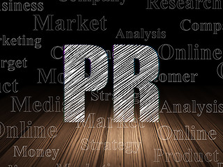 Image showing Advertising concept: PR in grunge dark room