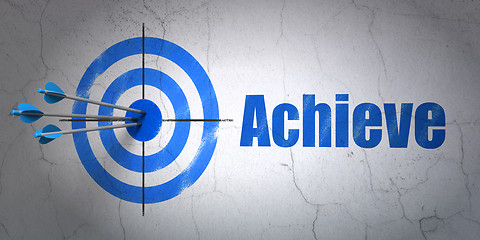 Image showing Finance concept: target and Achieve on wall background