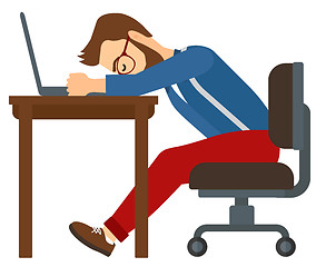 Image showing Man sleeping on workplace.