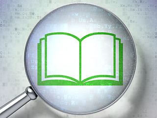 Image showing Studying concept: Book with optical glass on digital background