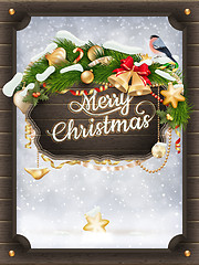 Image showing Merry Christmas wooden board. EPS 10