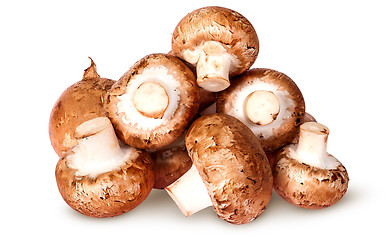 Image showing Pile of fresh brown champignon top view