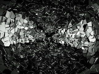 Image showing Pieces of broken or cracked glass on black