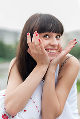 Image showing Pretty woman smiling at the park