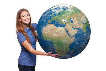 Image showing Woman holding earth globe